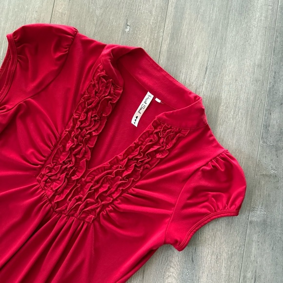 Y2K Hearts 2 Soul Red Ruffle Short Sleeve Tunic Blouse - Picture 2 of 5